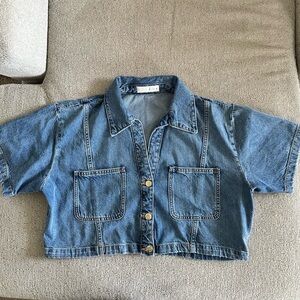 Zara Blue Cropped Denim Top